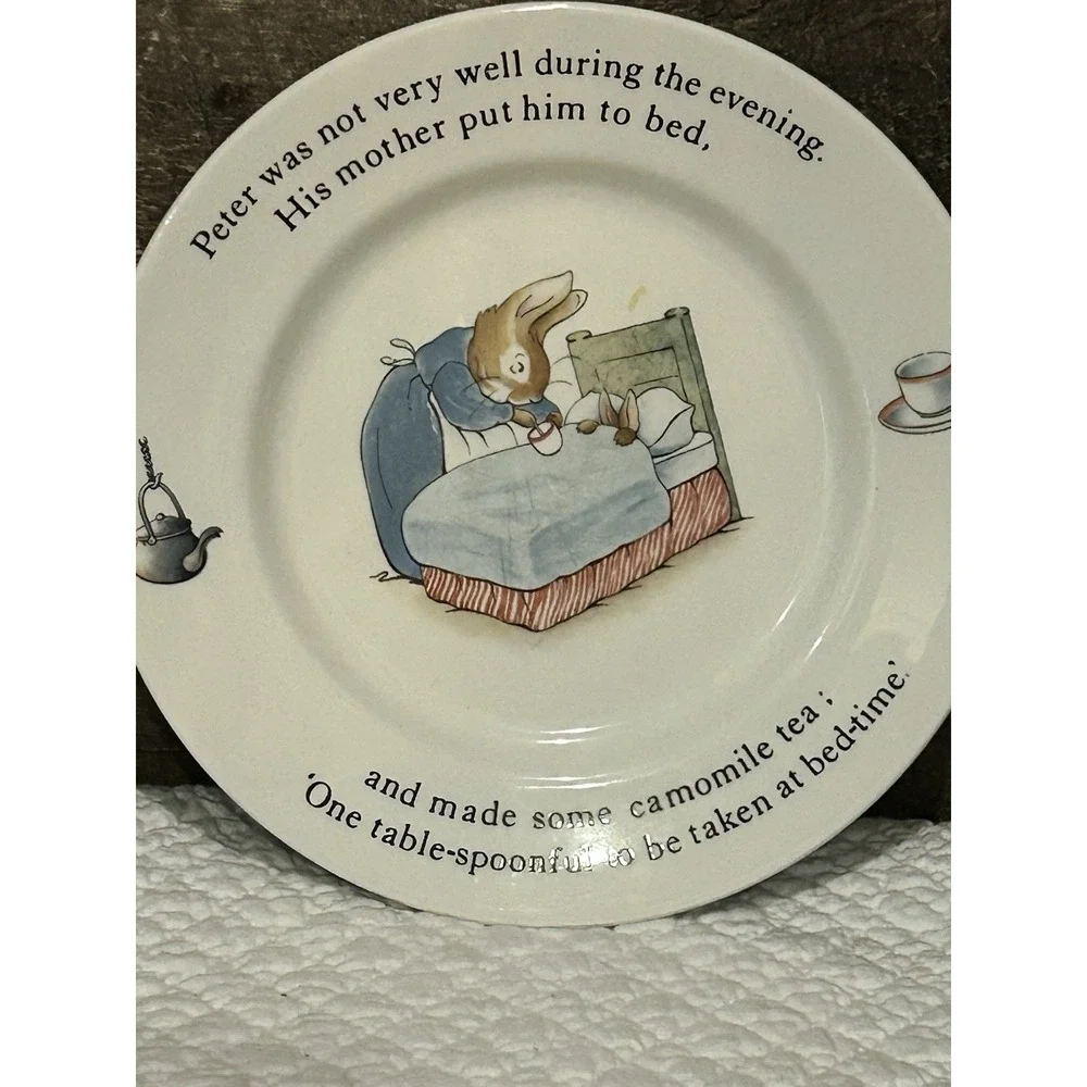 Vintage Set of 2 Wedgwood Beatrix Potter Peter Rabbit Plate & Porridge Bowl READ